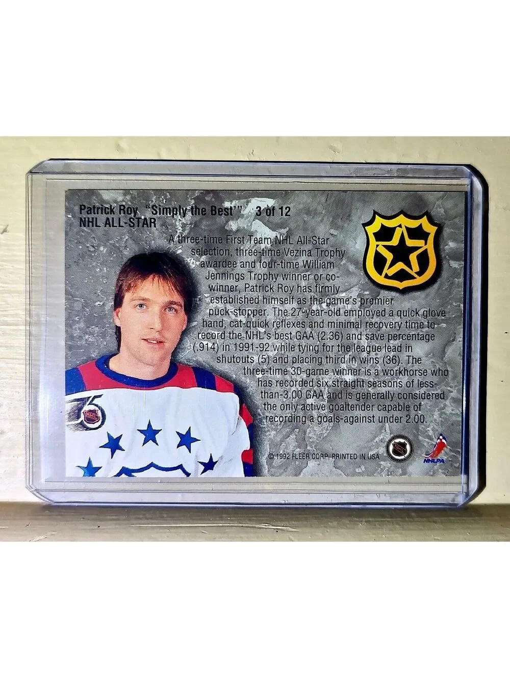 Patrick Roy 1992-93 Fleer Ultra All-Star #3 Hockey Card